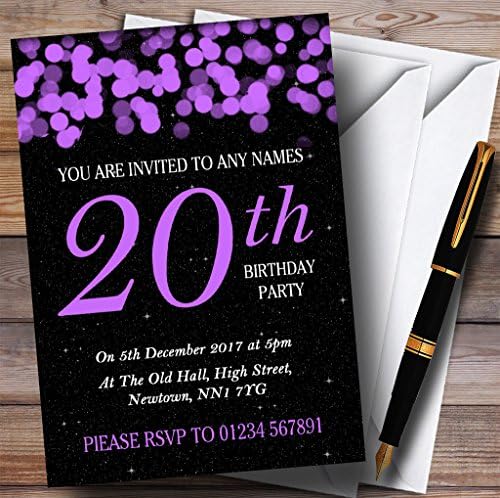 Пощенска картичка Zoo Purple Bokeh & Stars 20th Персонални Покани на парти в чест на рождения Ден