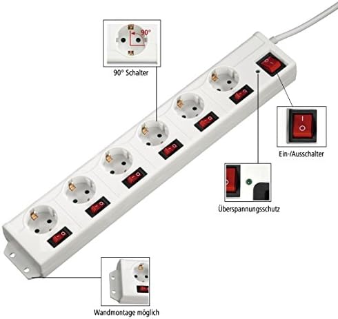 Steckdosenleiste 6+1, XL, 6-fach, einzeln schaltba