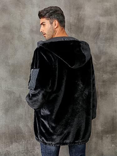 Xinbalove Men за сака, Мъжко Фланелевое палто с цип, с качулка (Цвят: черен Размер: Средно)