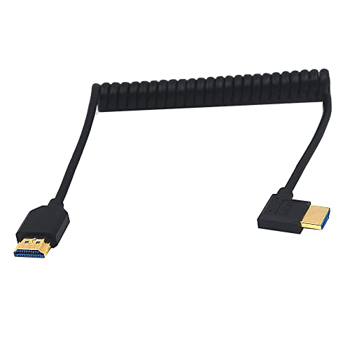 Спирален кабел Kework 4 фута HDMI 8k, Спирален кабел Ultra HD Версия на HDMI 2.1, 90 Градуса Под прав ъгъл HDMI 8K Мъжки към HDMI 8K Штекерному адаптер, Защитен Пружинен Кабел, 8K при 60 Hz