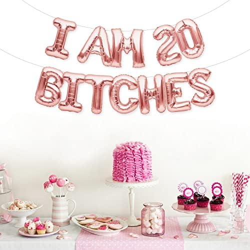 PartyForever АЗ съм на 20 СУК Балони Банер Розово Злато Украса за парти на 20-ти Рожден Ден Знак