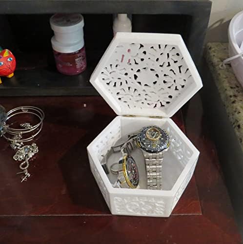 Малък Ковчег за бижута UniDeco за момичета - Подаръчни кутии за бели обици 6,0 см - Кутия за украшения са ръчно изработени в Индия - Кутии за украшения с държач от талк за ж