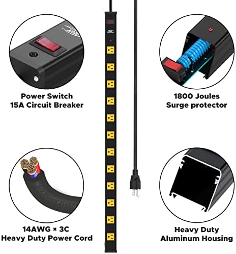 Мощно захранване CRST на 12 и 10 розетки с USB портове, защита от пренапрежение на 1800 и 1500 Дж автоматичен превключвател на 15 А, 6-футовыми удлинителями и инструменти за мон