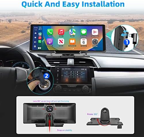 Преносима Безжична Автомобилна стерео Carplay & Android Auto с видеорегистратором 2.5 K - 9.3 HD IPS Екран, Резервната камера 1080p, Циклична запис, Bluetooth, Главното устройство за GPS-нав