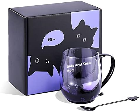 lrrjhtac Чаша със Сладък Котка, Стъклена Кафеена Чаша с Лъжица, за да се Хубава Котка от Неръждаема Стомана, 12 унции,