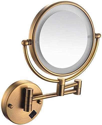 ZAAHH Стенно Огледало, Заряжаемое чрез USB Огледало За Грим с 1x/3-кратно Увеличение, От Златен Месинг, 8-Инчов Огледала За Плотове