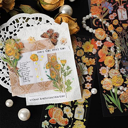 Стикери с цветя от Златно Фолио, Прозрачно фолио, Етикети с растения за водене на Дневник, Естетически Етикети с пеперуди,