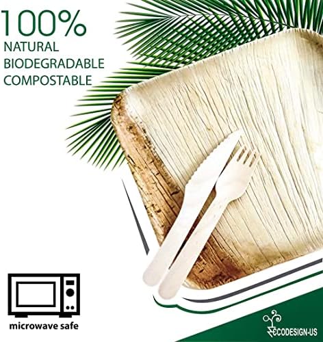 ЭКОДИЗАЙН-Еко-Комплект посуда за партита в САЩ - 100 Еднократна употреба 10-инчов Квадратни Чинии от палмови листа, 100