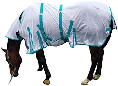 ТЕХНОЛОГИЧНАЯ чаршаф за конна езда, Мини Horse Fly с врата и подвижни ластик на корема (дишаща окото плат) | Мини-чаршаф за понита Donkey Miniature с врата Mini Horse Summer Sheet (46-48, Бяло ?