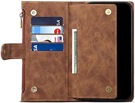 Чанта-портфейл с панти капак за мобилен телефон, Съвместим с Motorola Moto G30 /G20 /G10 4G, Калъф с цип с отделение за карти с RFID заключване, Чантата на магнитен цип-джоб с каишка