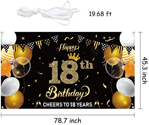 WATINC Happy 18th Birthday Фон Банер Поздрави на 18 Години, на Фона на Банери 78 x 45XtraLarge Фонове Балони Черното