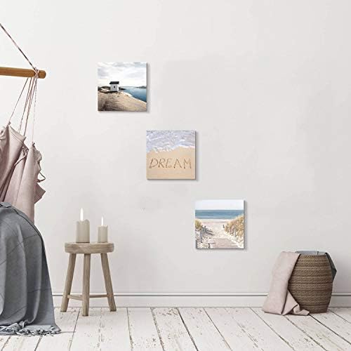 Студио TAR TAR Плажни картини върху платно: стенни живопис на крайбрежната алея за спални (12 W x 12 x 3 бр., няколко