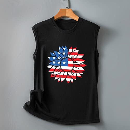 Риза на 4 юли, Върховете на Бретелях за Жени, Риза Без Ръкави, с кръгло деколте, американския Флаг на Звезди, Райета