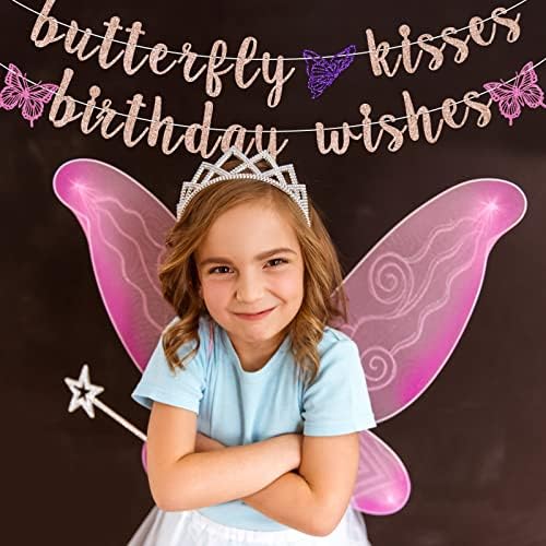 Банер с Пожелания За Рожден Ден с Целувки Пеперуди, Банер За Парти В чест на Първия Рожден Ден С Пеперуда, Украса За