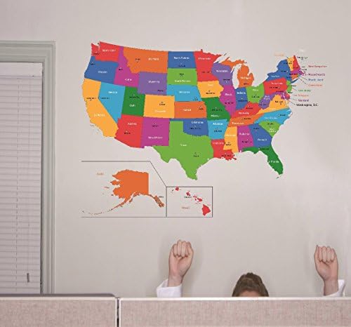 Стикер за стена Стикер: Съединените Щати на Америка на Картата на света Клас Училище Учител на Деца Студентите Цветна