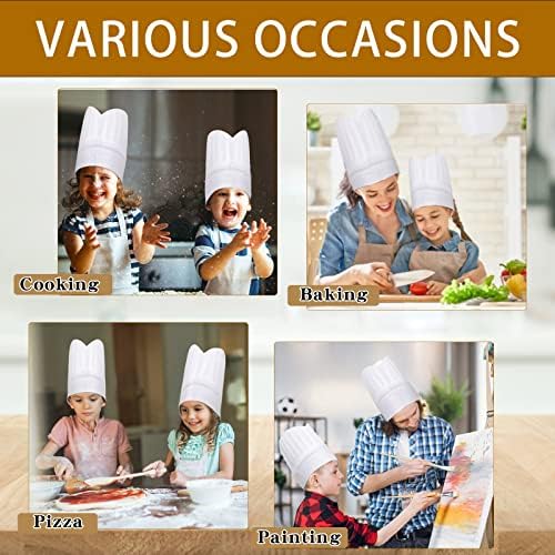 24 Опаковки, Хартиени шапки готвач, Регулируема Бяла Еднократна употреба Нетканая шапка на готвач, за Деца, Мъже и Жени,