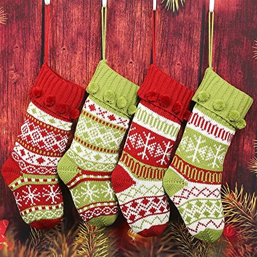 MOSTOP Персонализирани Възли Коледни Чорапи, 17 Инча Argyle Кабел Вязаный Селски Снежинка Манто Чорапи за Коледното Семейната