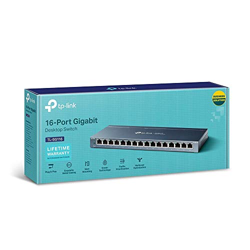 Тенис на суич/хъб TP-Link Gigabit Ethernet с 16 порта, сплитер Ethernet, щепсела и да играе, настройка не се изисква, Стоманен корпус (TL-SG116) (обновена)