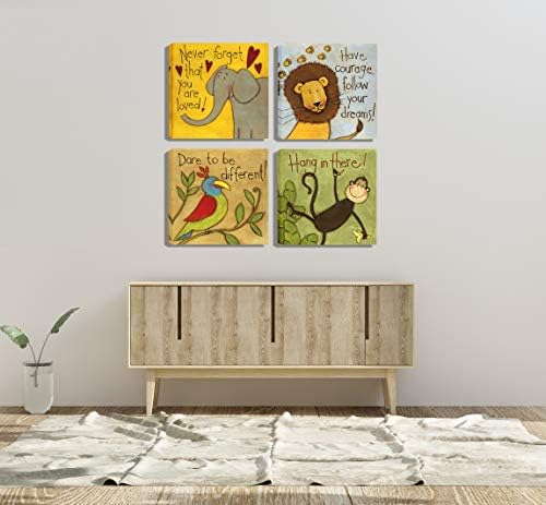Ретро Карикатура на Животните Платно Стенно Изкуство Слон, Лъв, Маймуна Папагал Вдъхновение за Деца Украса на Стая, За