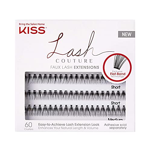 Натрупване на изкуствени мигли KISS Lash Couture, в Стил Venus, Изключителна технология Плоски накладки, Къса и средна дължина, 60 отделни греди на миглите