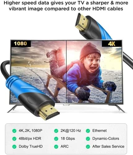 Кабел HDMI 4K - Rommisie 5 фута (HDMI 2.0, 18 gbps) Сверхскоростные Позлатени Конектори, възстановяване на звука през Ethernet, Видео 4K HD 1080p FullHD UHD 3D Съвместима с Xbox, Playstation, PS3, Arc PS4 PS9 PC HDTV