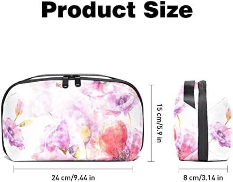 Калъф за носене, чанта, USB-кабел, органайзер, джобен аксесоар, портфейл с цип, цвете, царевичен мак, розово, лилаво