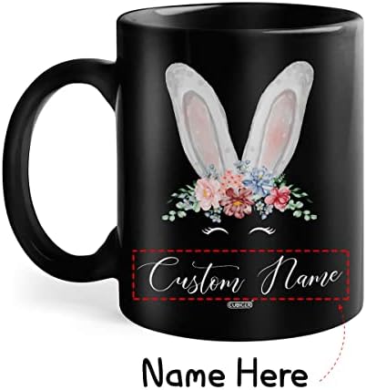 CUBICER Персонални Черни Керамични Кафеена Чаша за Кафе Rabbit С Име, Забавни Красиви Чаши С капак, Подаръци под формата