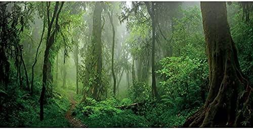 AWERT 72x18 инчов Винил Фон За Горски Терариум, Фон За Аквариум с Тропически гори, Мъгливите Зелени Растения, Дървета,