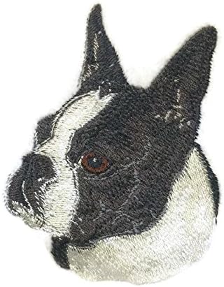 Невероятни портрети кучешки морд Бостънския териер на поръчка ]Индивидуален и уникален] Бродирана желязо /Пришитый кръпка [3,5 * 4] [Произведено в САЩ]