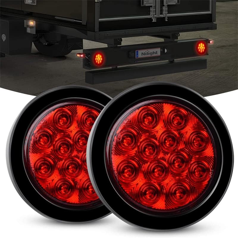 2 ЕЛЕМЕНТА 4 Кръгли Червени Led Задни Светлини на Ремаркето с Тапи за Повърхностен Монтаж IP67 Стоп-Спирачка, Въртящи се Задни Светлини за Товарно Ремарке RV Jeep