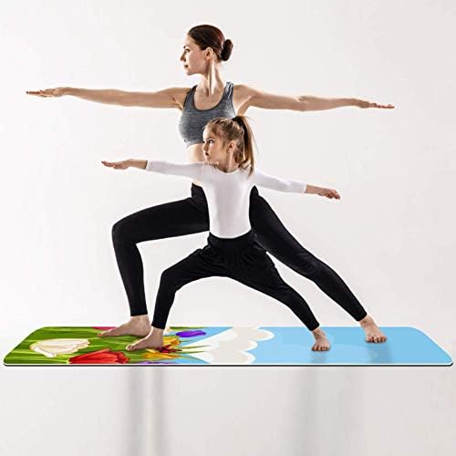 Дебел нескользящий килимче за йога Unicey за физически упражнения и Фитнес, 1/4 с принтом под формата на Пролетния Пейзаж за практикуване на йога, Пилатес и фитнес на по