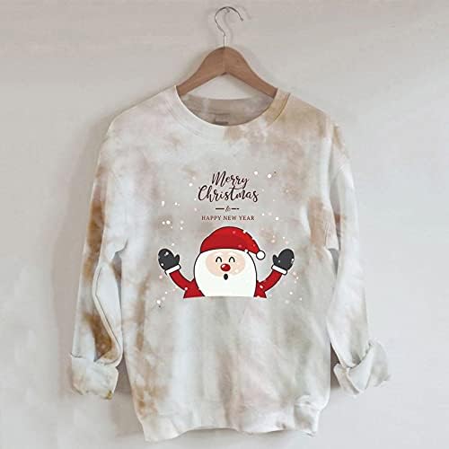 Коледна Hoody за Жени със Сладък Дядо Коледа, Графичен Пуловер с кръгло деколте и Дълъг Ръкав, Потници, Мека Свободна