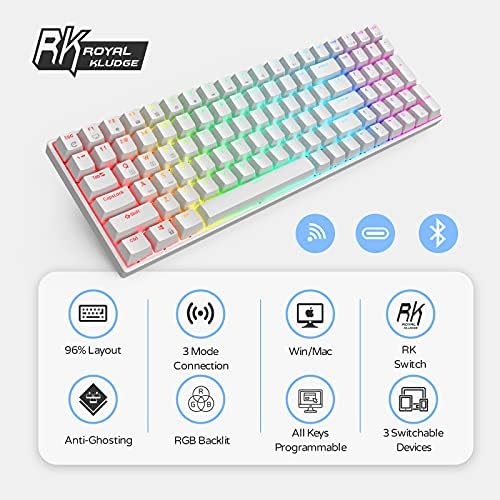Механична клавиатура на NEDYALKO ROYAL KLUDGE RK100 2.4 G Безжична/Bluetooth/Жичен RGB, 100 комбинации, 3 Режима, Подключаемая