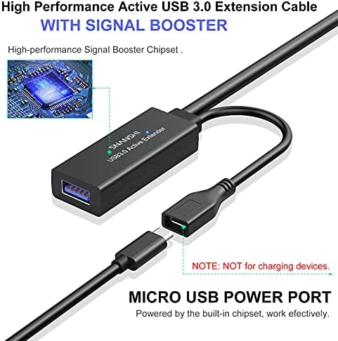 SNANSHI Активен удължителен кабел USB 3.0 на 25 фута, Активен USB удължителен кабел с усилване на сигнала, Съвместим