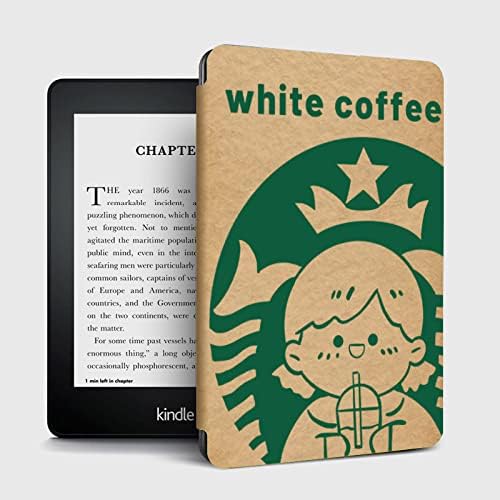 Калъф за четец на електронни книги LYZGF - Творчески магнитен smart-калъф бял кафе цвят за Kindle Paperwhite 1/2/3 (5-ти, 6-ти, 7-то поколение), Ултратънък калъф за четене с автоматична