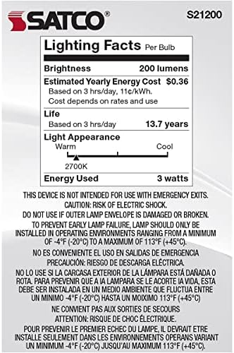3-Ваттные led лампи Satco E12, 2700K, 15000 Часа на работа, С регулируема яркост, 6 бр.