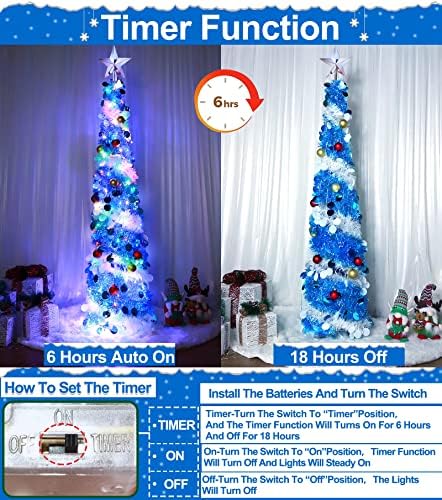 TURNMEON 5-Подножието Мишурная Коледно дърво с Шариковыми декорации с Таймер, 50 цветни Светлини, 3D Звезда, всплывающая Коледно Дърво, Коледна украса с пайети на батерии,