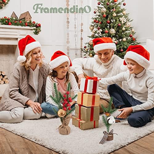Framendino, 3 Опаковки Мини Елхи с Украшения върху Дървена Основа, за да Изкуствена Фалшив Малък Бор за Коледна Декорация на дома