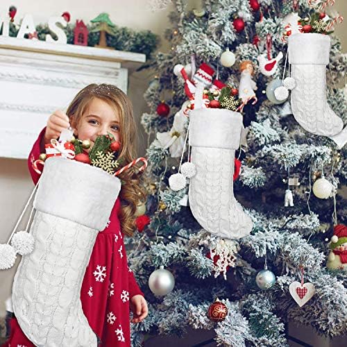 Коледни чорапи, кабелна тел Senneny - 4 опаковки, 21 Цолови Възли Коледни Чорапи с плюшени белезници от изкуствена кожа, Коледни Чорапи, Големи плетени в селски стил, Укра