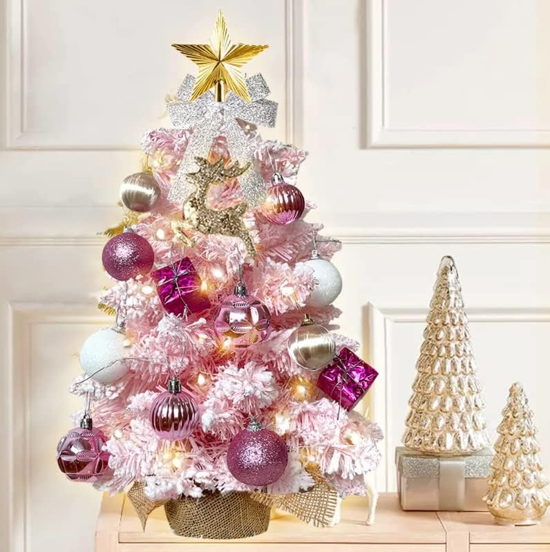 2-подножието Мини-Коледна Елха, с Лека Изкуствена Малка Плота Розов цвят, Коледна украса с Стекающимся Сняг; Изискан