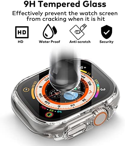 Твърд калъф от 2 опаковки за Apple Watch Ultra 49 мм, с фолио от закалено стъкло 9H, [Чувствителен към касанию] [Пълно