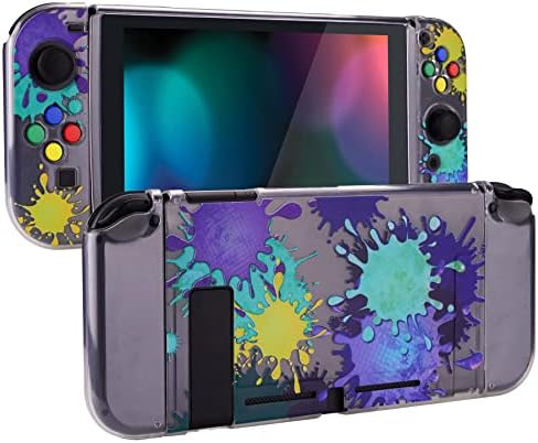 Прозрачен защитен калъф PlayVital за Nintendo Switch, Тънък калъф от мек TPU за конзолата Nintendo Switch Joycon с Разноцветни Капачки на бутоните за посока ABXY - Пръски боя