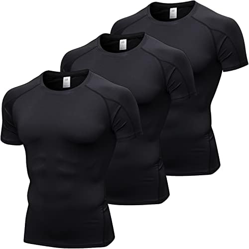 3 Опаковки Мъжки Спортни Компрессионных Ризи, Тренировочная Тениска с къс ръкав, Отгоре, Стръмни Сухи Спортни Тениски