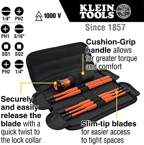 Отвертка Klein Tools 32288 с изолация, Набор от отвертки 8 в 1 със Сменяеми остриета, 3 Крестообразных и 11061 за източване на кабели /Стригане на Непрекъснат и Многожильного пр