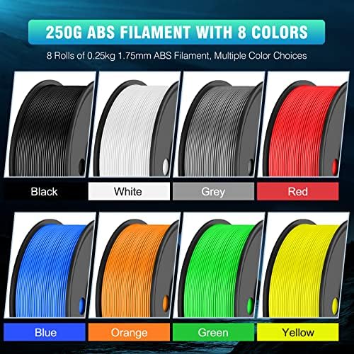 SUNLU 250 г ABS-конци 1,75 мм в комплект и конци за 3D-принтер PLA Meta Розов цвят, точност +/- 0,02 мм, макара 0,25 кг, 8 ролки, черен + Бял + Сив + синьо + Жълто + Зелен + Червен + Оранжев