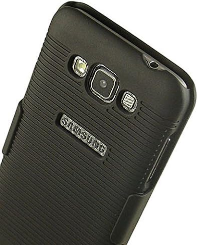 Черно Оребрена гумирани твърд калъф NAKEDCELLPHONE + поставка-кобур с клипс за колан за Samsung Galaxy Grand MAX Phone (SM-G7200, SM-G720, SM-G720AX, SM-G720N, SM-G720N0 и др)