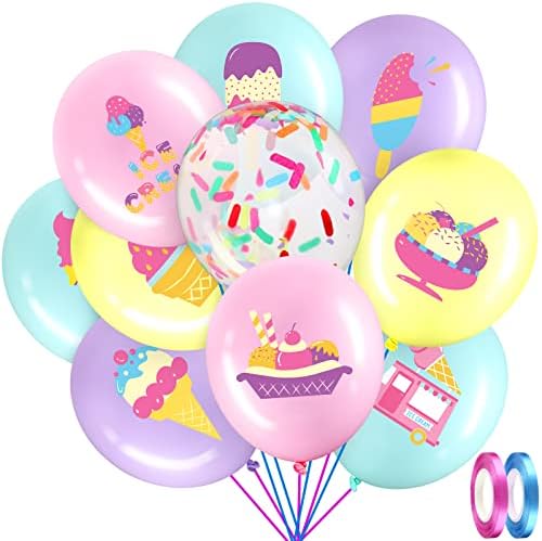 60 Опаковки Балони за парти със Сладолед, Украса от 12 Инча, Спрей, Конфети, Латексови Балони за Децата, Сладко Лятно