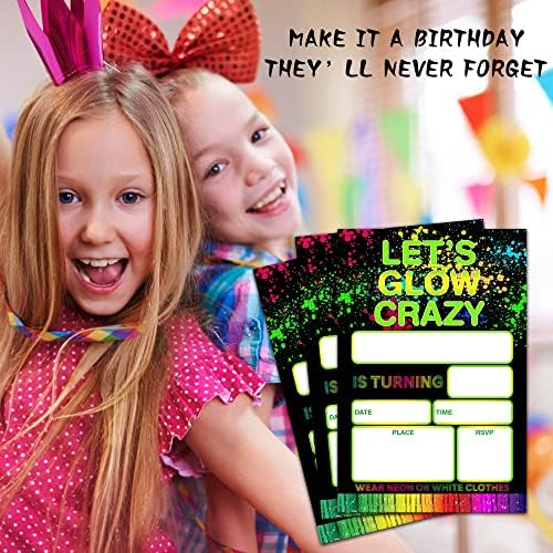 ISOVF 4 x 6 Неонови Светещи Покани Картички на парти в чест на рождения ден на С конвертами (20 групи) - Let ' s Glow