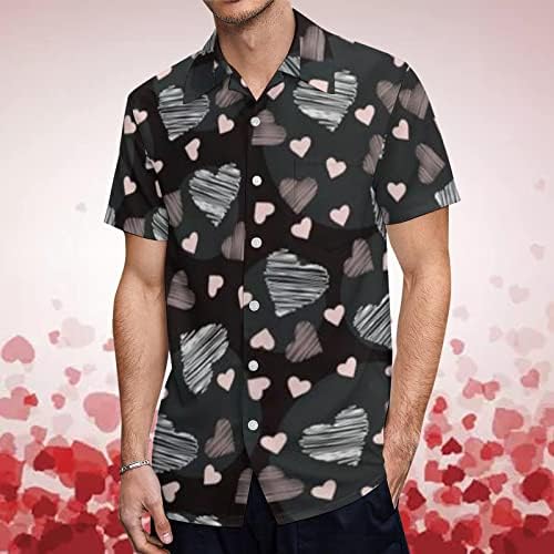 XXBR 2023 Нова Мъжка Риза с Ревери на Деня на Свети Валентин с 3D Цифрово Принтом и Къс Ръкав, Блузи, Мъжки Плажни и Ежедневни Риза