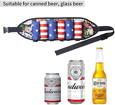 FZOUER Флаг на САЩ Американа Регулируема Презрамка за Напитки Патриотичен Колан За Бира за Напитки 6 За Притежателите на Напитки Държач за Бутилки с Джоб с цип